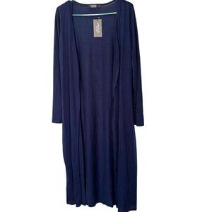 NWT Very Lightweight Open Front Duster with Tie Belt Solid Navy Blue Size Medium